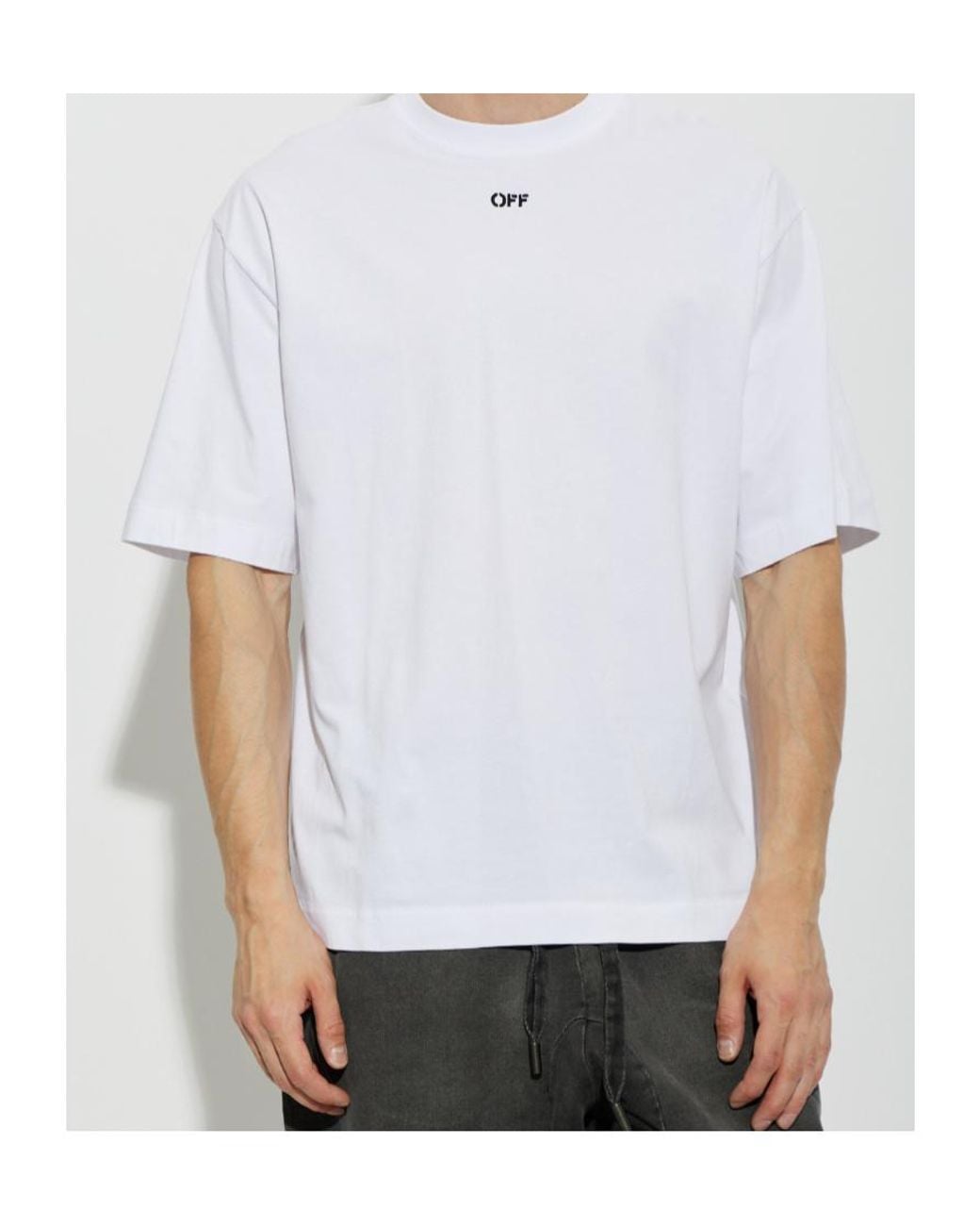 Off-White c/o Virgil Abloh White Logo Embroidered Crewneck T-Shirt for men