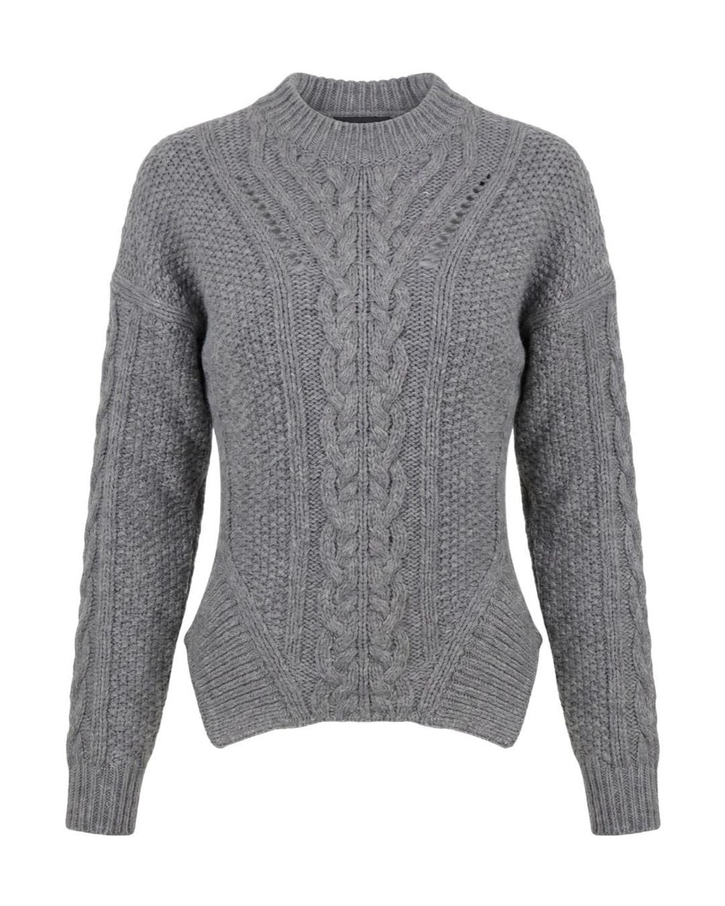 Dondup Gray Cable-Knit Wool Sweater