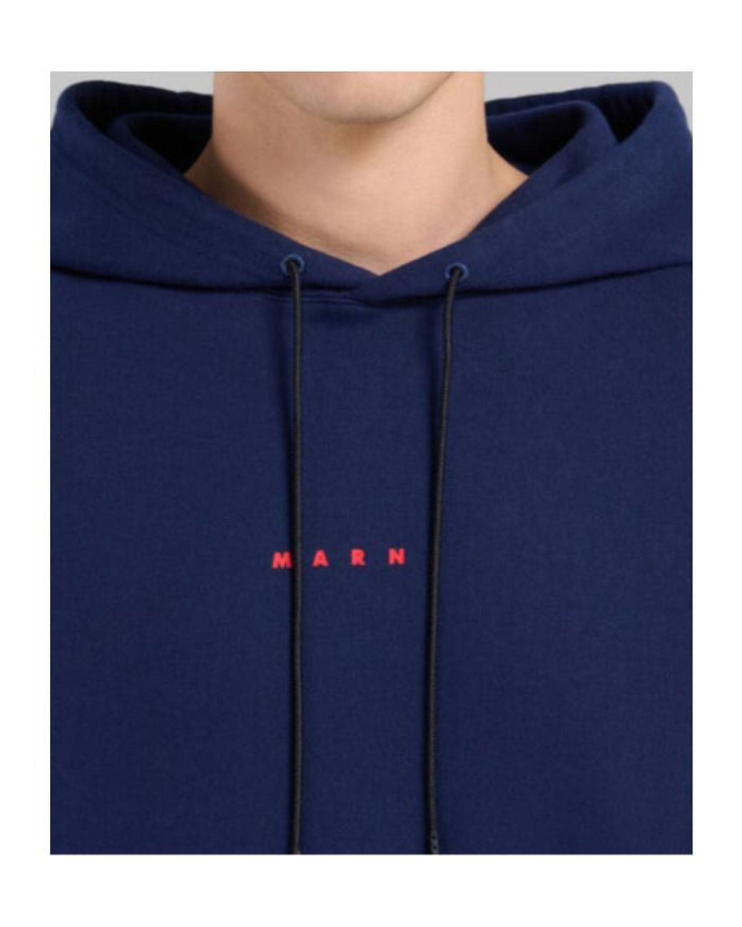 Marni Blue Logo Printed Drawstring Hoodie for men