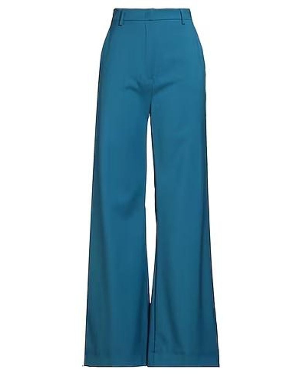 Sportmax Blue High-Waisted Wool Wide-Leg Pants