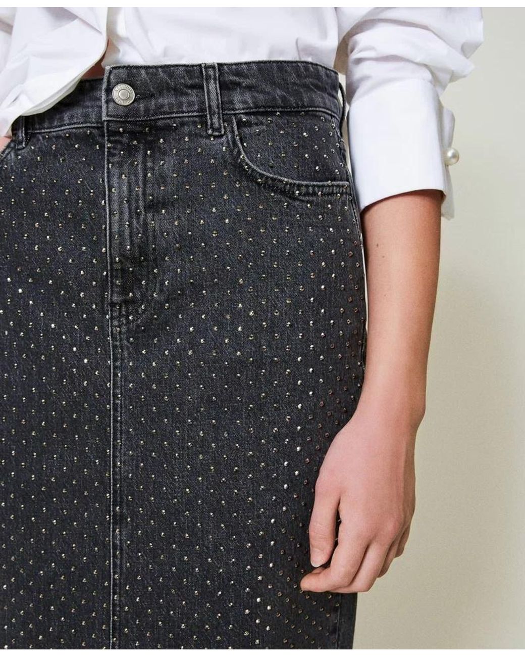 Twinset Black Crystal-Embellished Midi Skirt