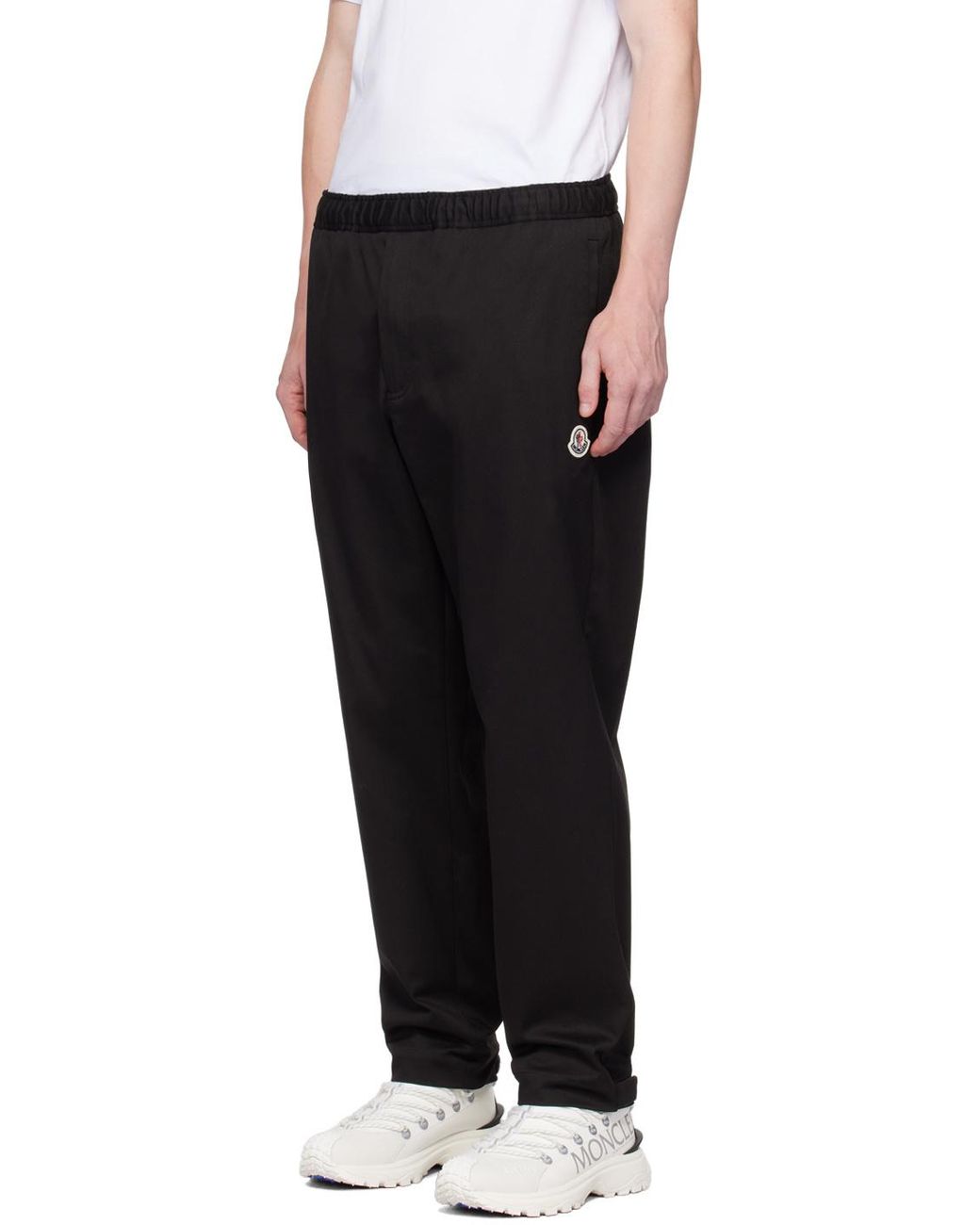 Moncler Black Logo Embroidered Straight Leg Trousers for men