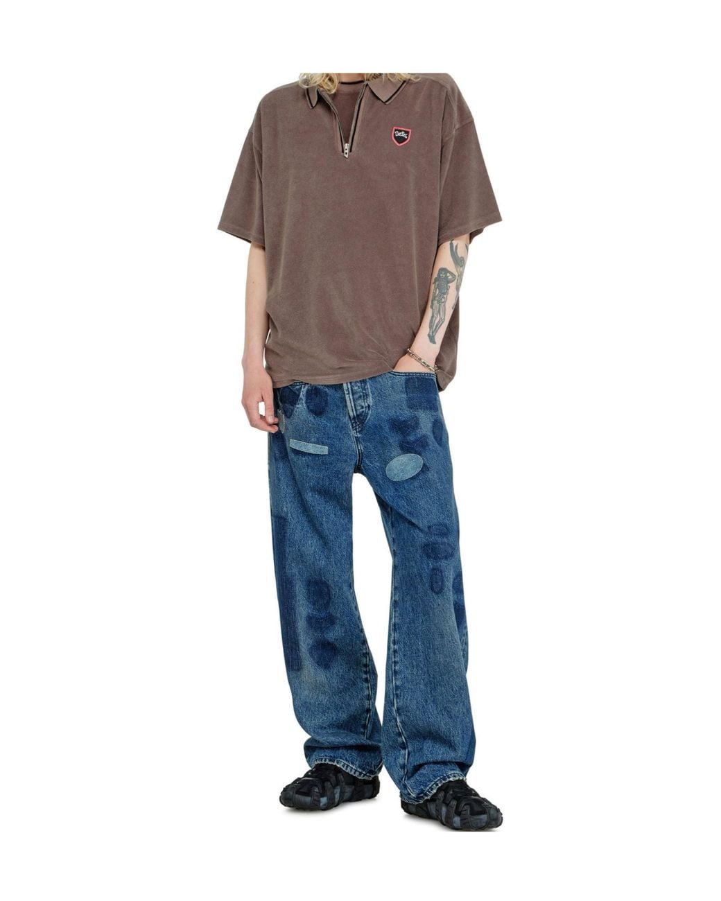 DIESEL Brown Chenille Polo Shirt With Shield Patch for men