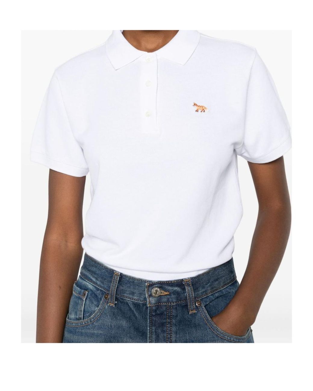 Maison Kitsuné White Maison Kitsuné Short Sleeve Fox-Embroidered Polo Shirt