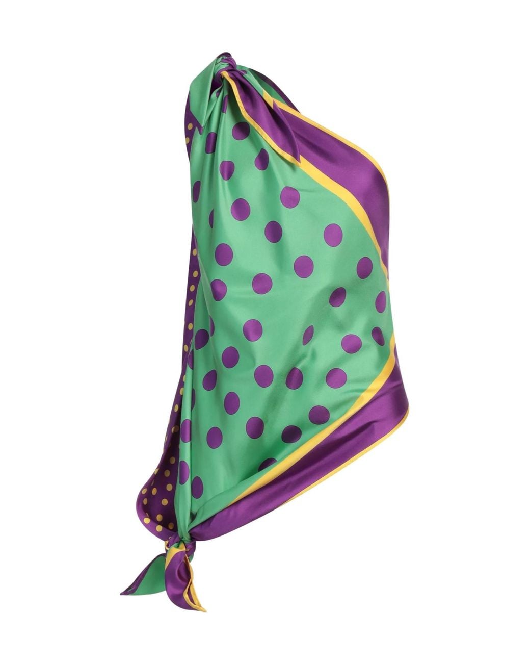Dolce & Gabbana Green Polka Dot One-Shoulder Satin Top