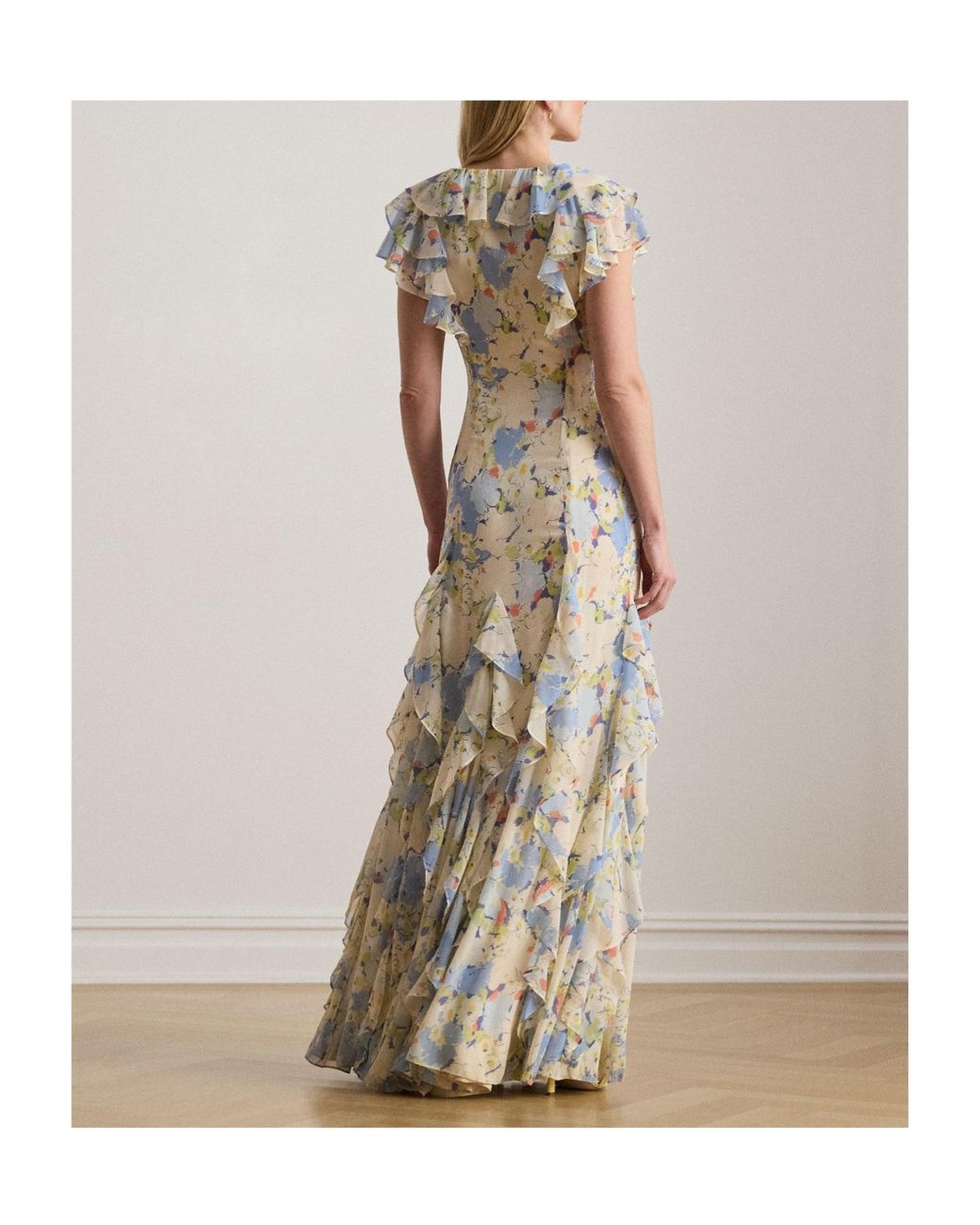 Ralph Lauren Metallic Floral Ruffled Maxi Dress