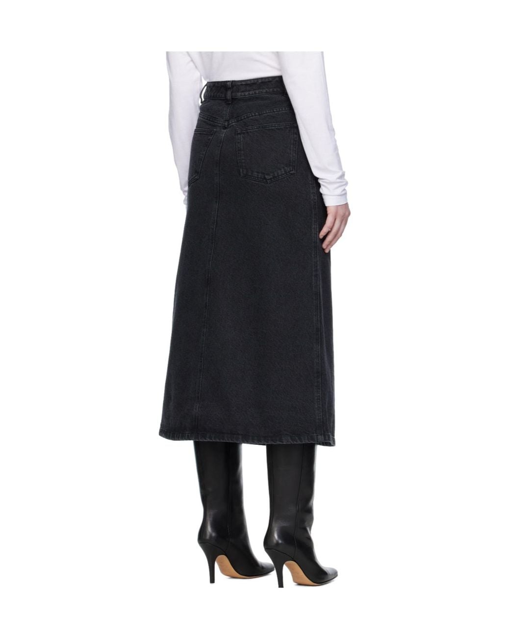 A.P.C. Black Split-Front Denim Midi Skirt