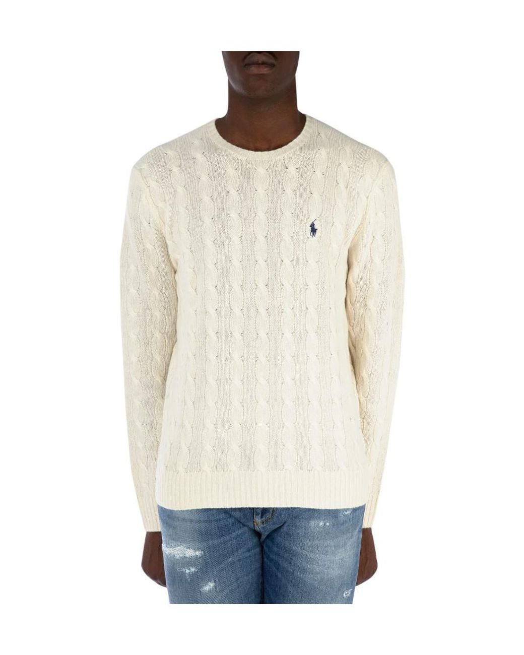 Polo Ralph Lauren Pony Embroidered Cable-Knit Jumper in White for Men ...