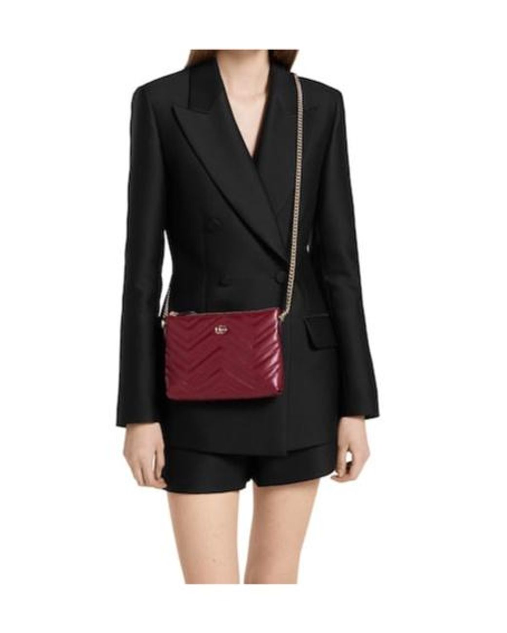 Gucci Red Gg Marmont Pochette With Chain
