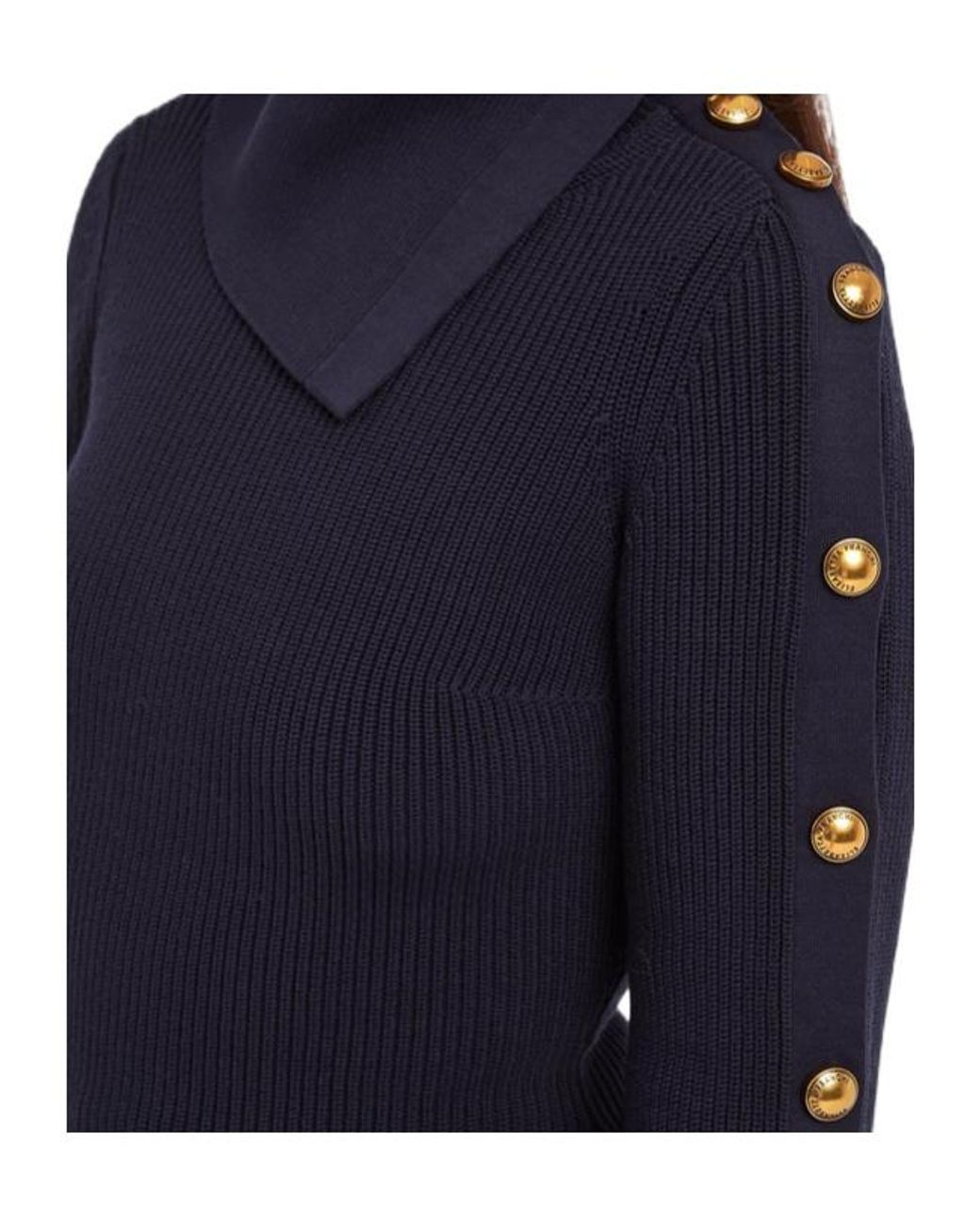 Elisabetta Franchi Blue Buttoned High-Neck Knitted Sweater