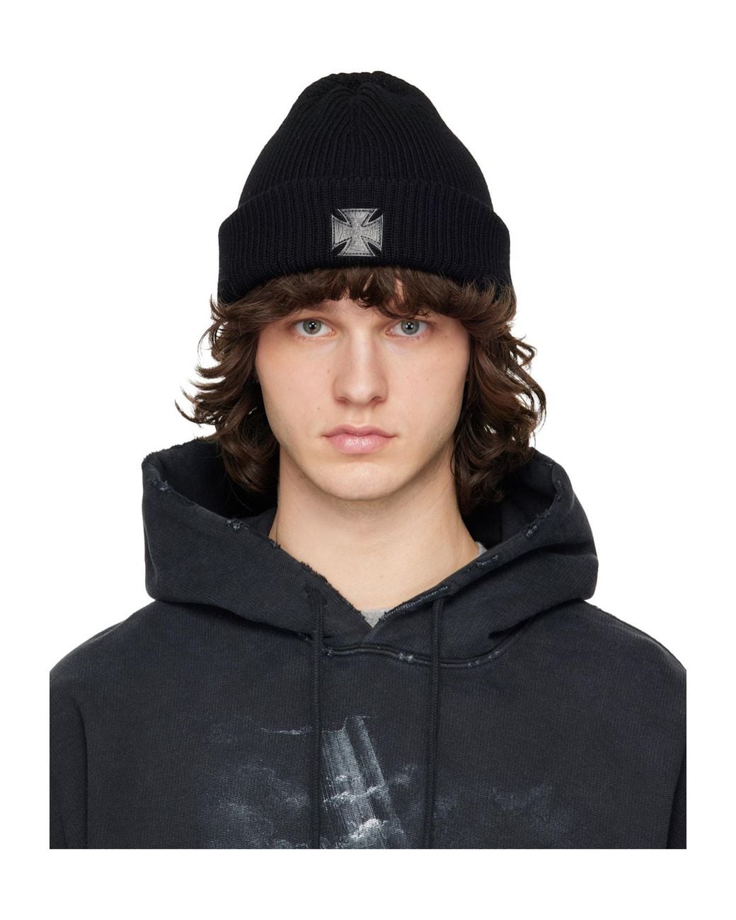 Vetements Black Logo Patch Knit Beanie for men