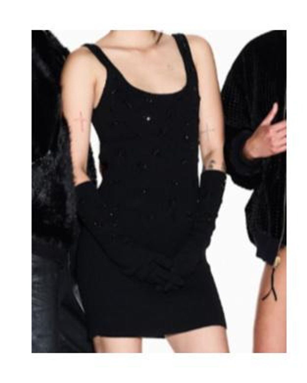 ARMANI EXCHANGE Black Bead-Embellished Ribbed-Knit Dress