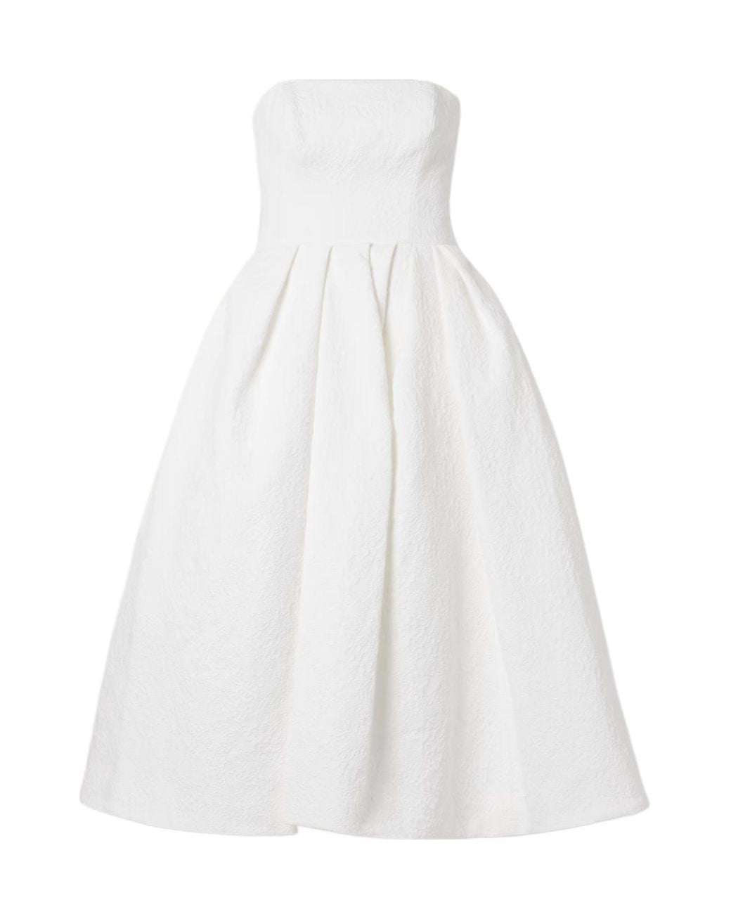 Carolina Herrera White Pleated Floral Pattern Dress