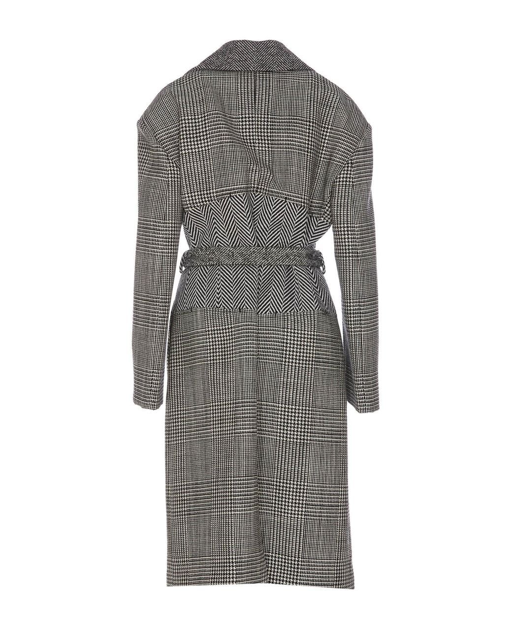 Tom Ford Gray Houndstooth-Pattern Straight Hem Belted Coat