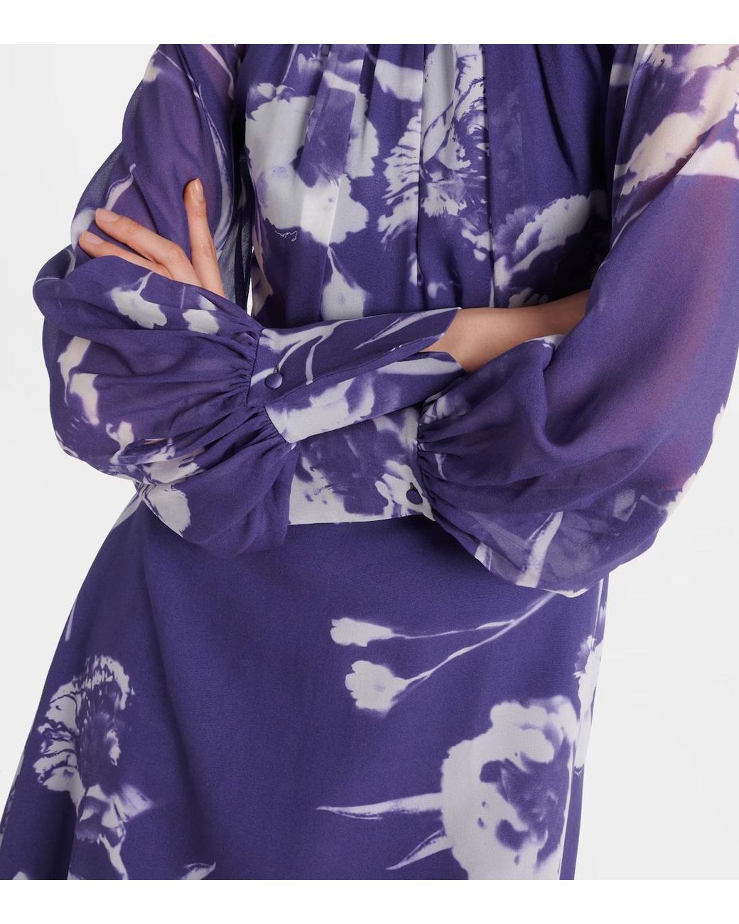 Erdem Blue Floral Silk Voile Midi Dress