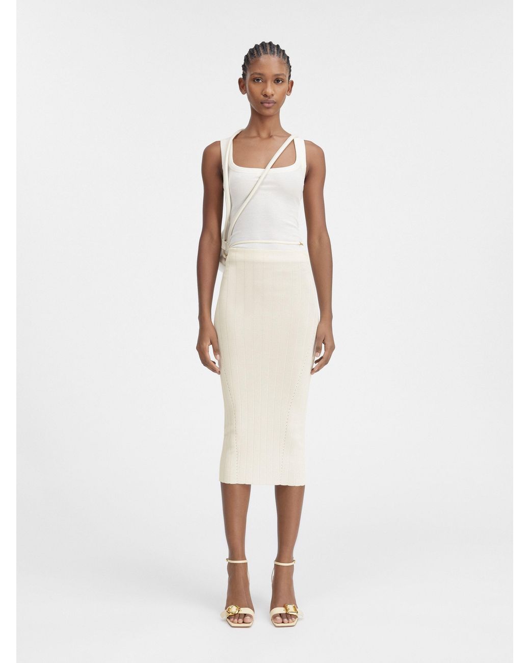 Jacquemus White Pralu Ribbed Skirt