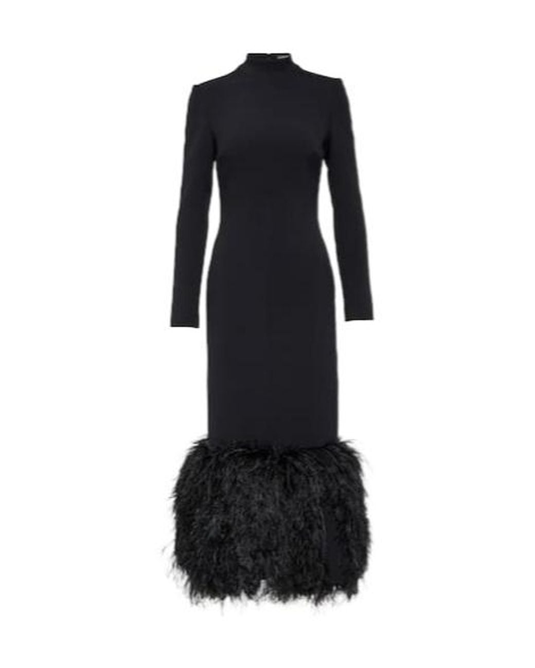 David Koma Black Feather-Trimmed Cady Midi Dress