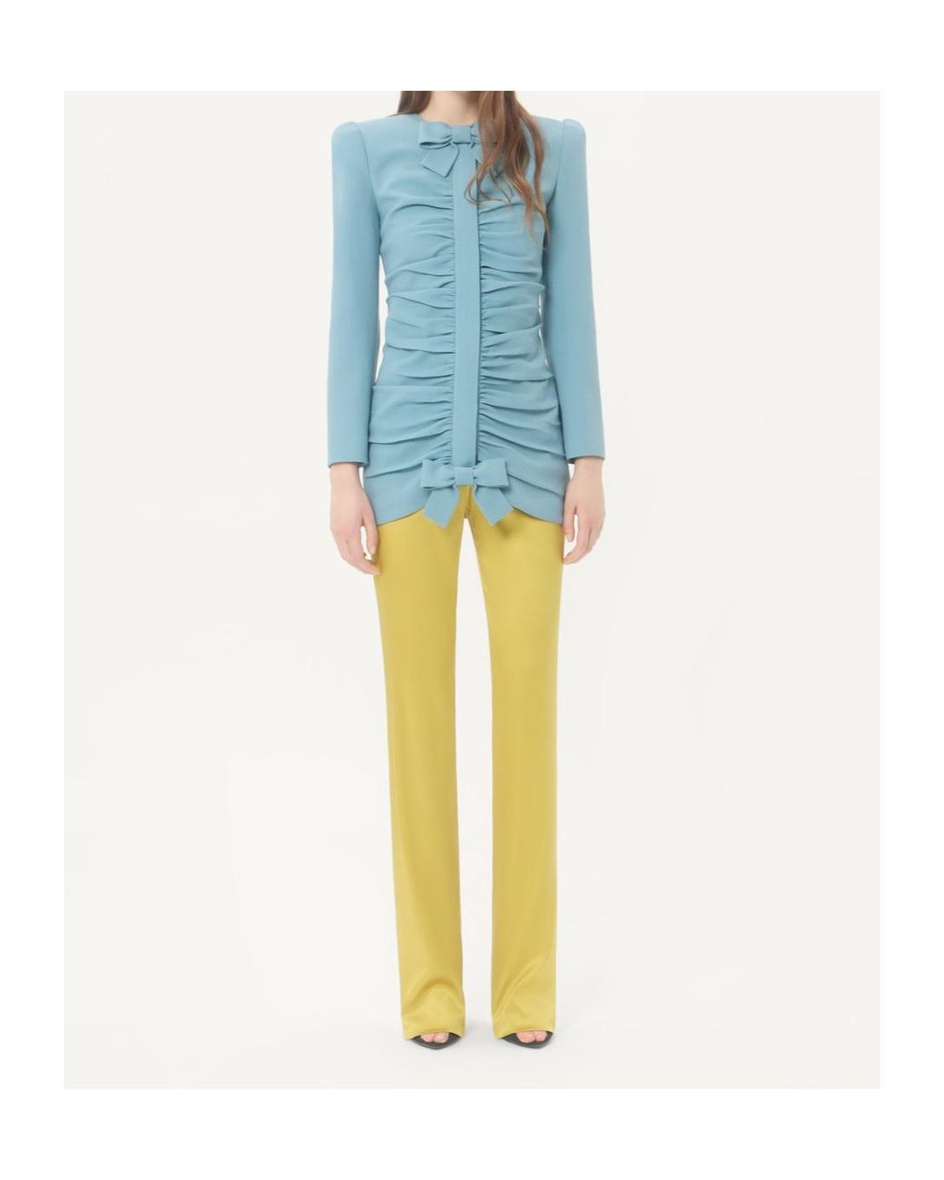 Valentino Yellow Double Duchesse Stretch Straight Leg Pants