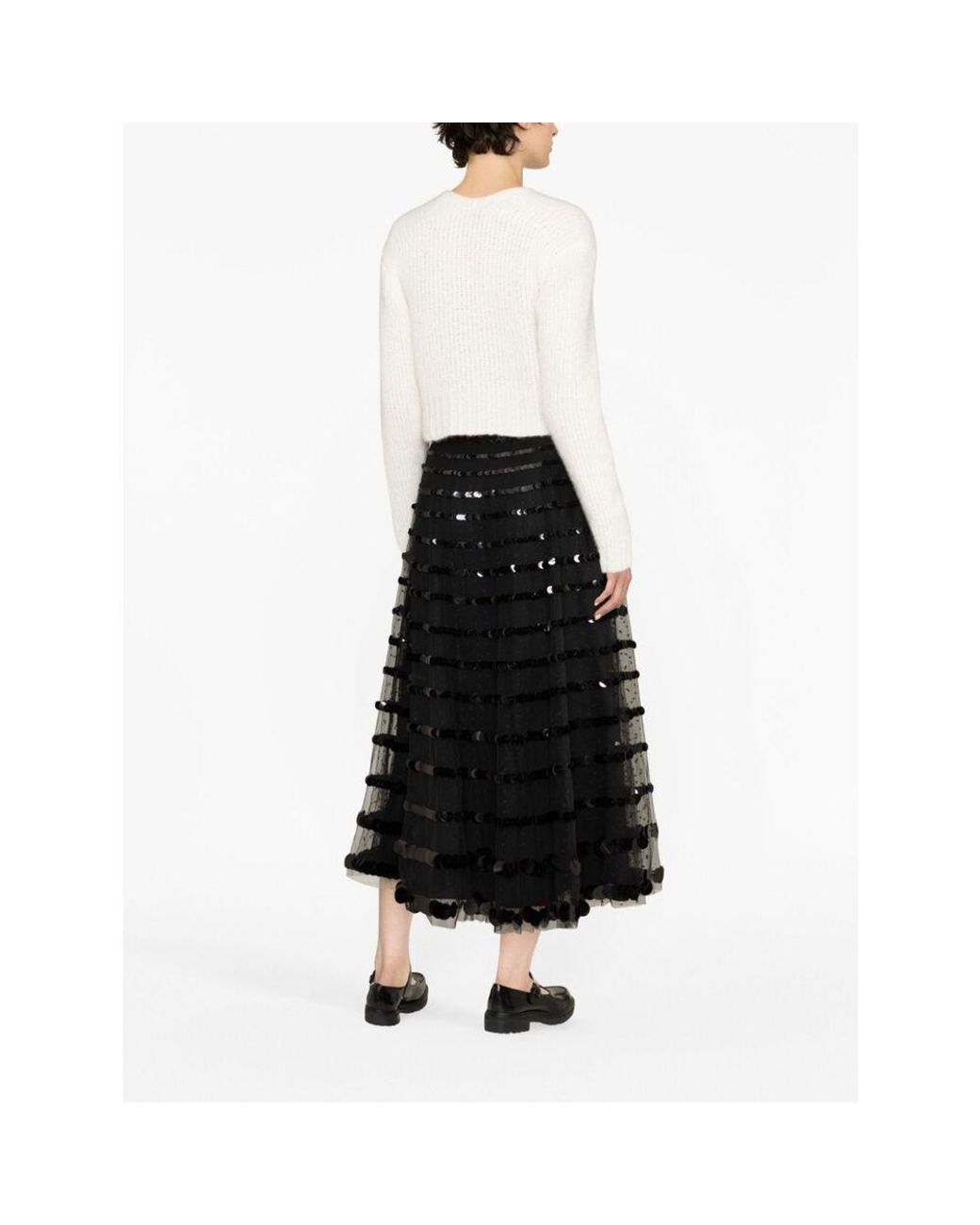 RED Valentino Black Tulle A-Line Midi Skirt