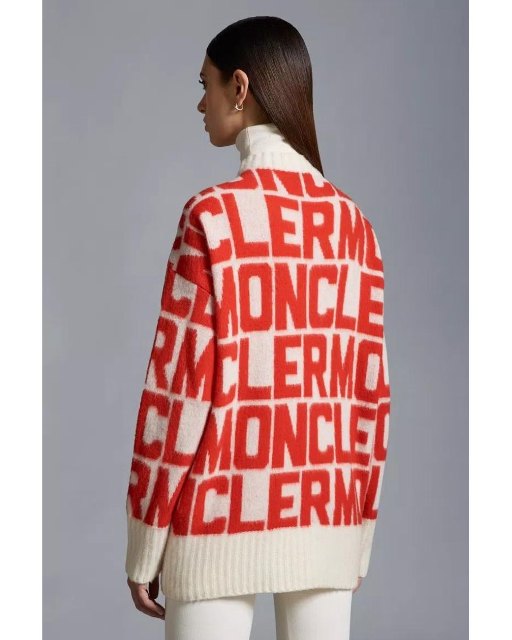Moncler Red All-Over Logo Intarsia Knit Sweater