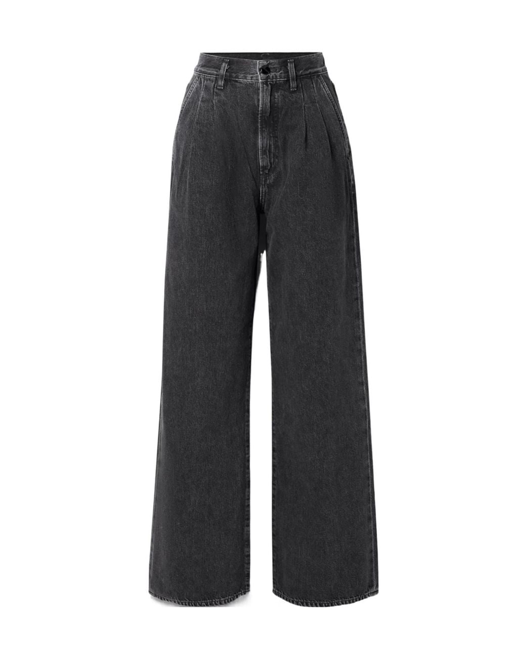 Goldsign Black Pleated High-Rise Wide-Leg Jeans