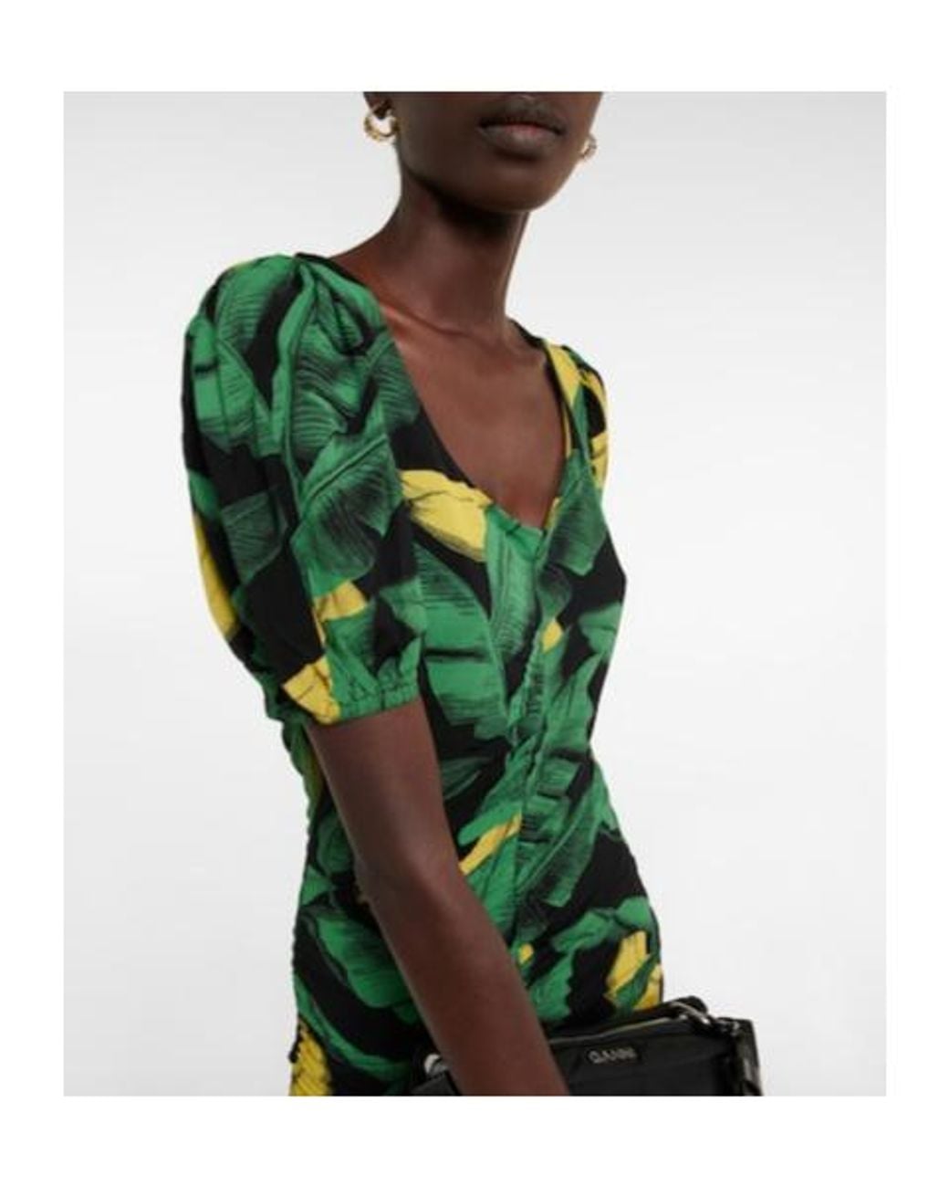 Ganni Green Tropical Print Dress