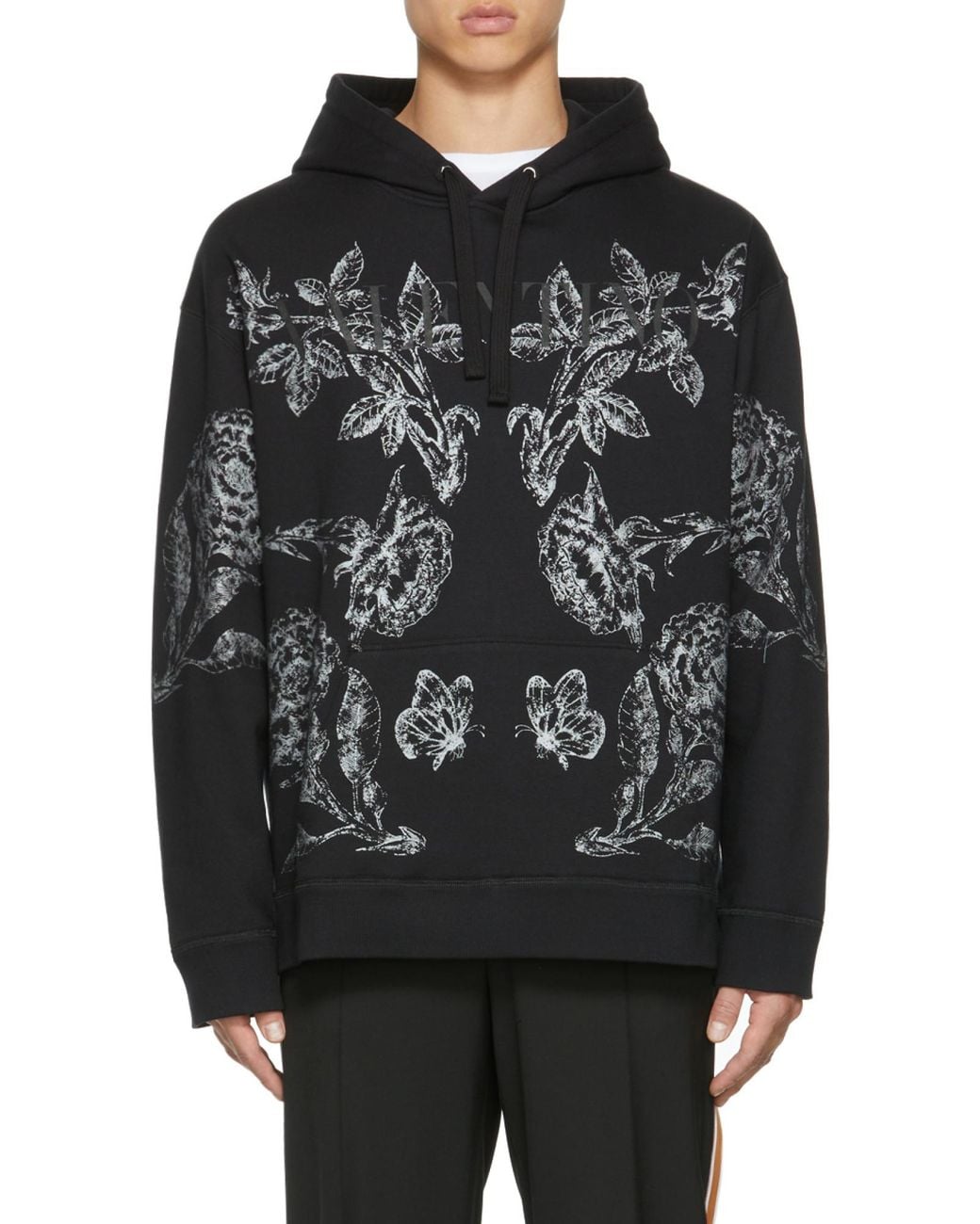 Valentino Black Floral Print Hoodie for men