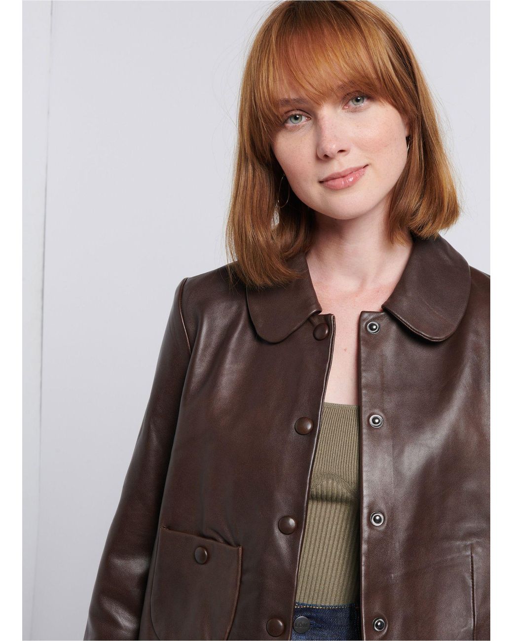 Ba&sh Brown Long-Sleeve Leather Jacket