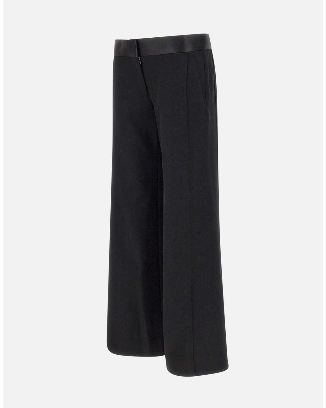 Victoria Beckham Black Wide-Leg Satin-Trim Trousers
