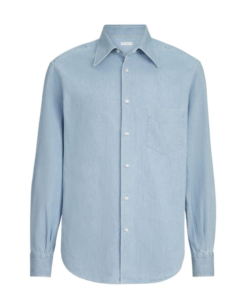 Brunello Cucinelli Blue Lightweight Denim Shirt With Italian Collar And Chest Pocket for men