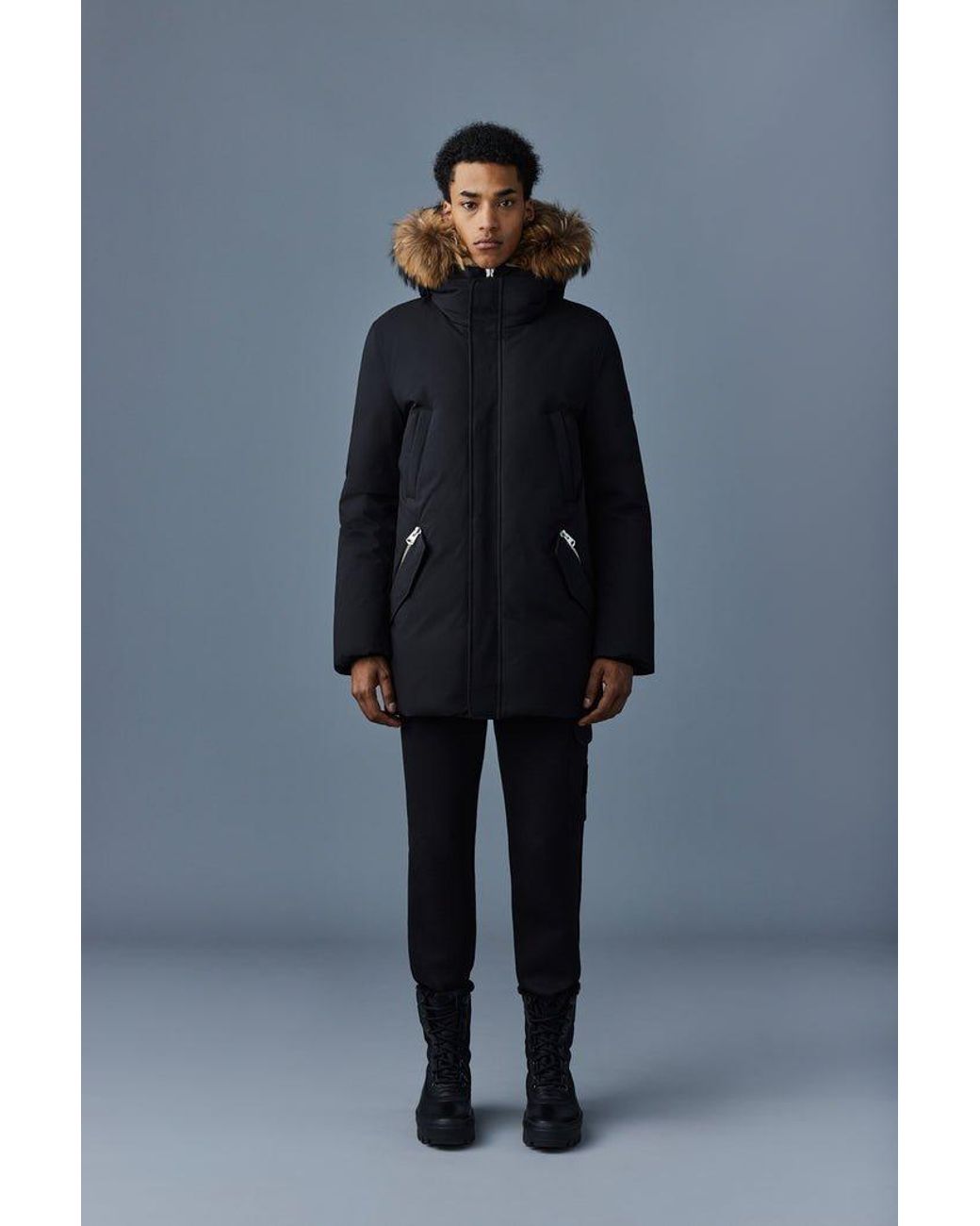 Mackage Blue Edward Fur Hooded Jacket for men