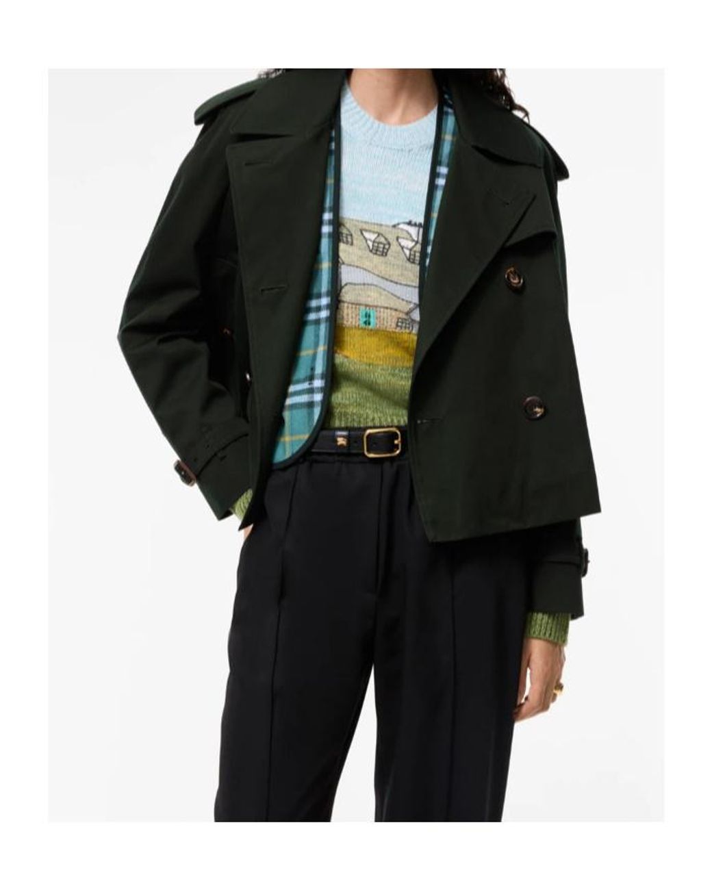 Burberry Black Cropped Gabardine Mayfair Trench Jacket With Warmer