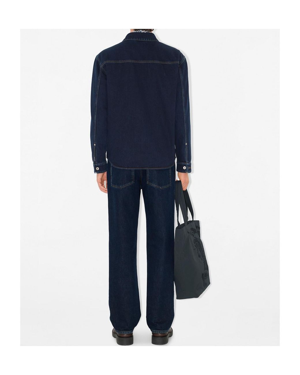 Burberry Blue Logo Embroidered Buttoned Denim Shirt for men