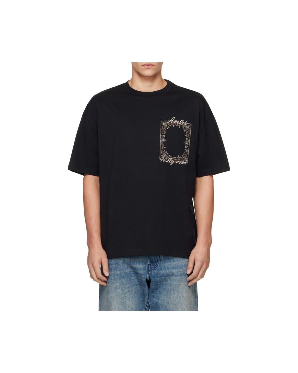 Amiri Black Logo Embroidered T-Shirt for men