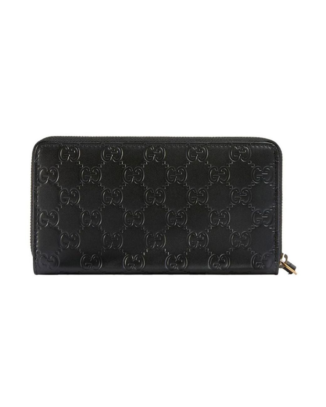 Gucci Black Cat Head Inlaid Zipper Wallet
