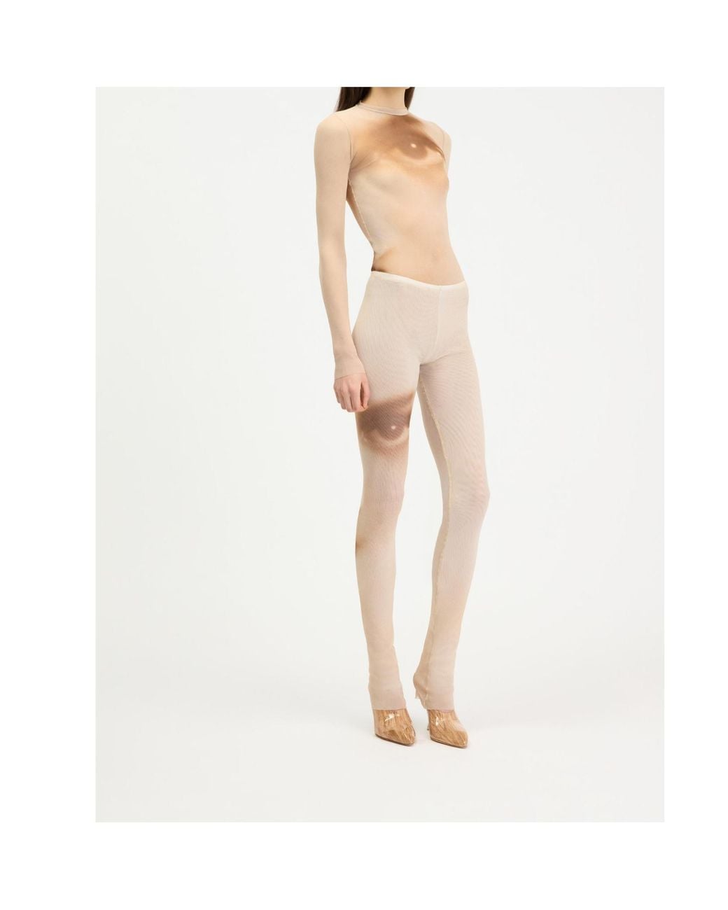Jean Paul Gaultier White Mesh Face-Print Flared Pants