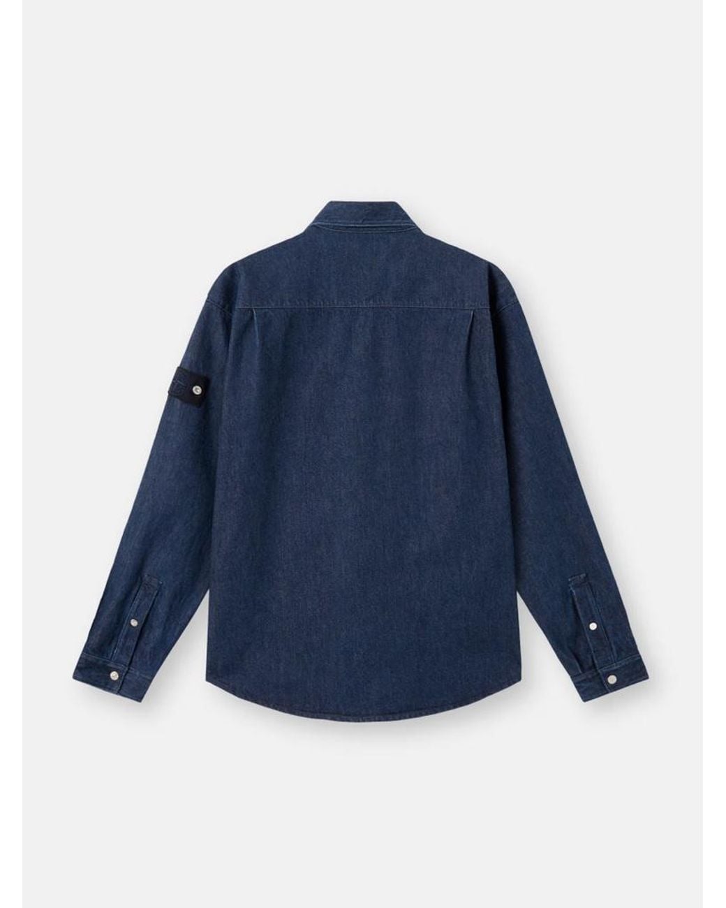 Stone Island Blue Logo Patch Long Sleeved Shirt Jacket for men