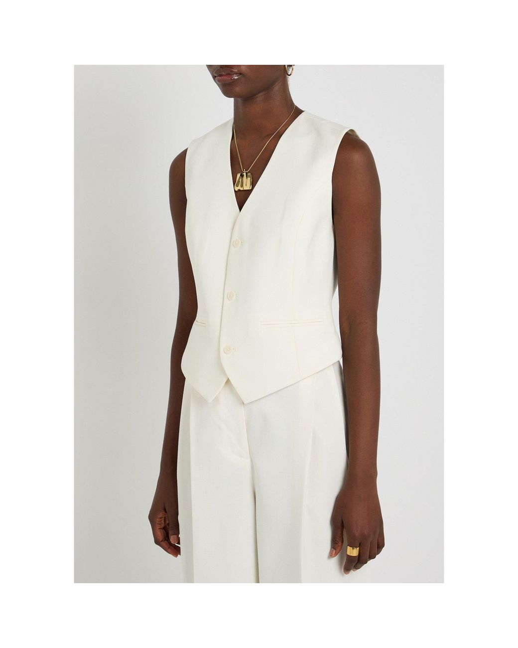 Anine Bing White Wool V-Neck Waistcoat