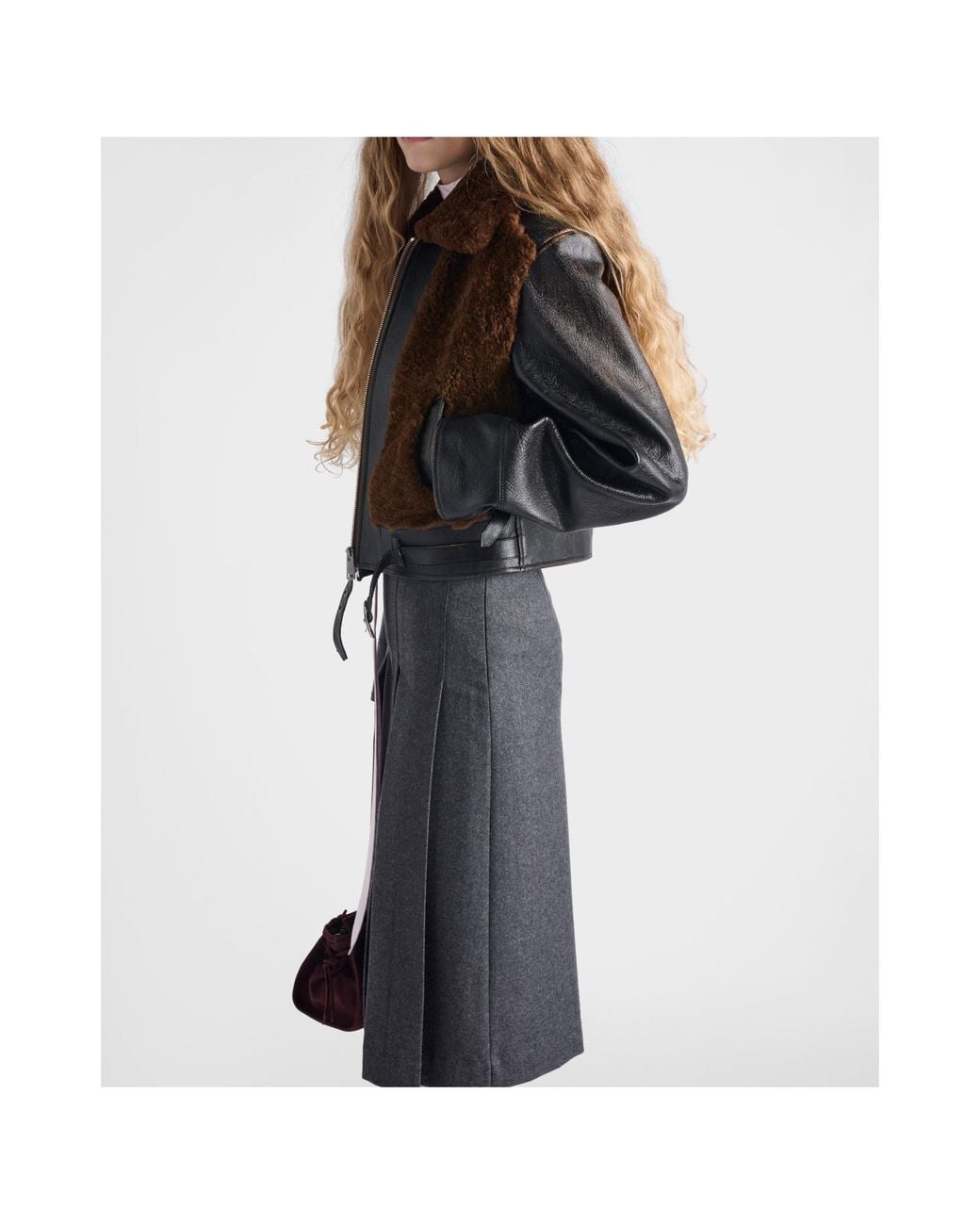 Prada Gray Pleated Midi Skirt