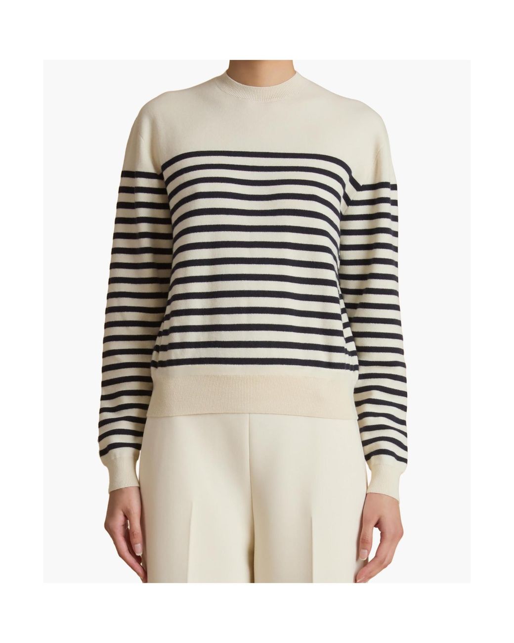 Khaite White Striped Crewneck Jumper