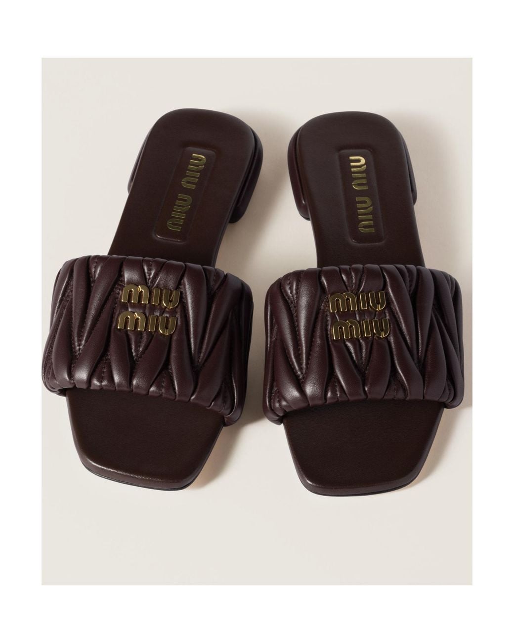 Miu Miu Black Matelassé Nappa Leather Slides