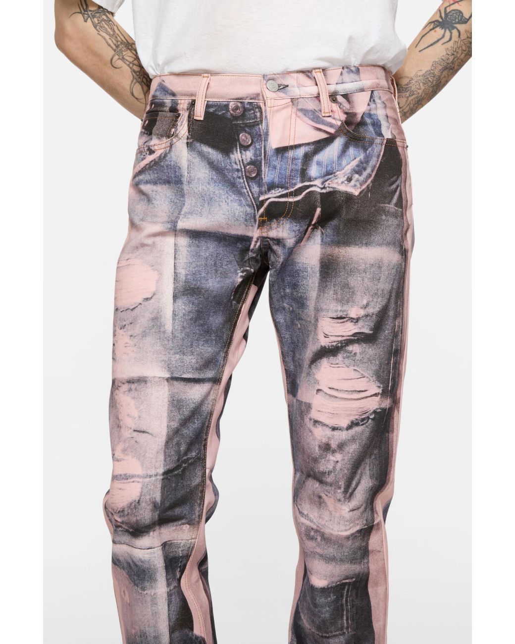 Acne Pink Printed Straight-Leg Jeans for men
