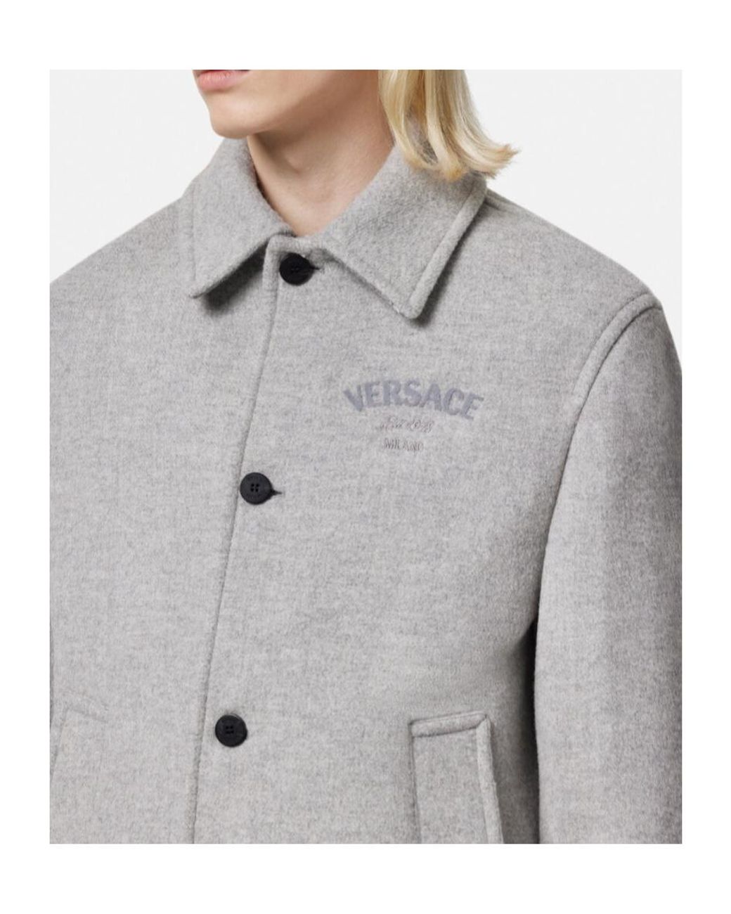 Versace Gray Logo-Embroidered Button-Up Blouson Jacket for men