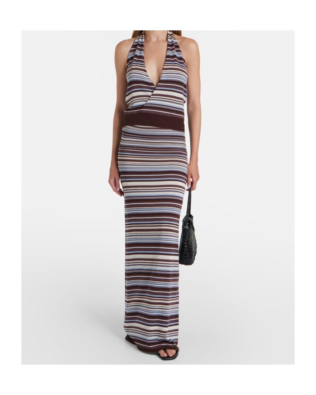 AYA MUSE Purple Knit Striped Midi Skirt