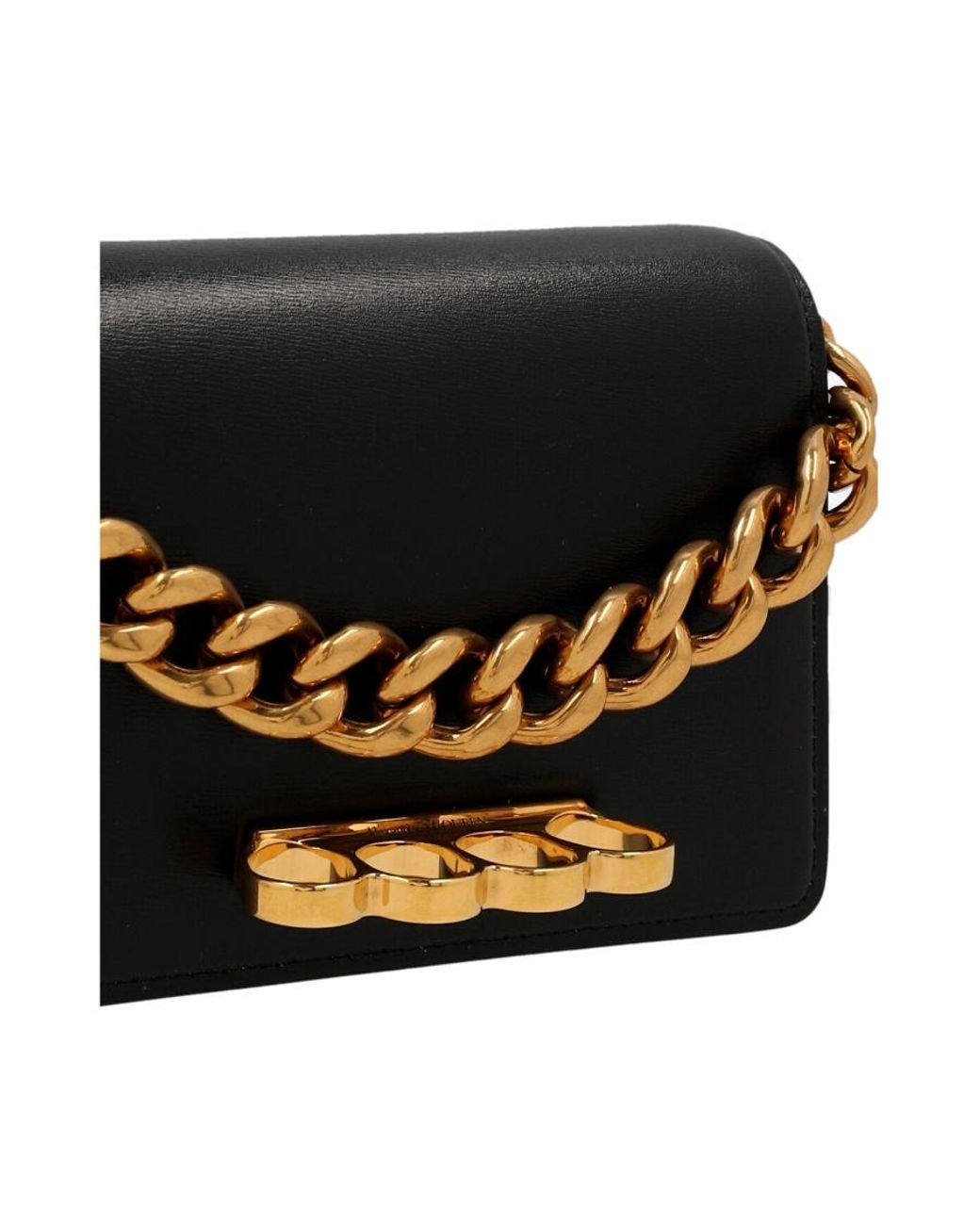 McQueen Black Four Ring Shoulder Bag