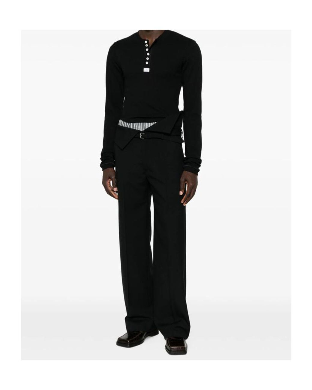 Magliano Black Long-Sleeve Button-Front T-Shirt for men