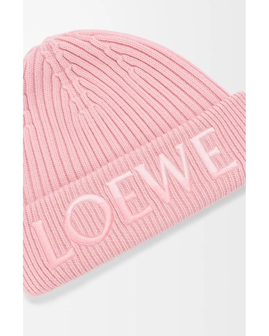 Loewe Pink Logo Embroidered Ribbed Knit Beanie for men