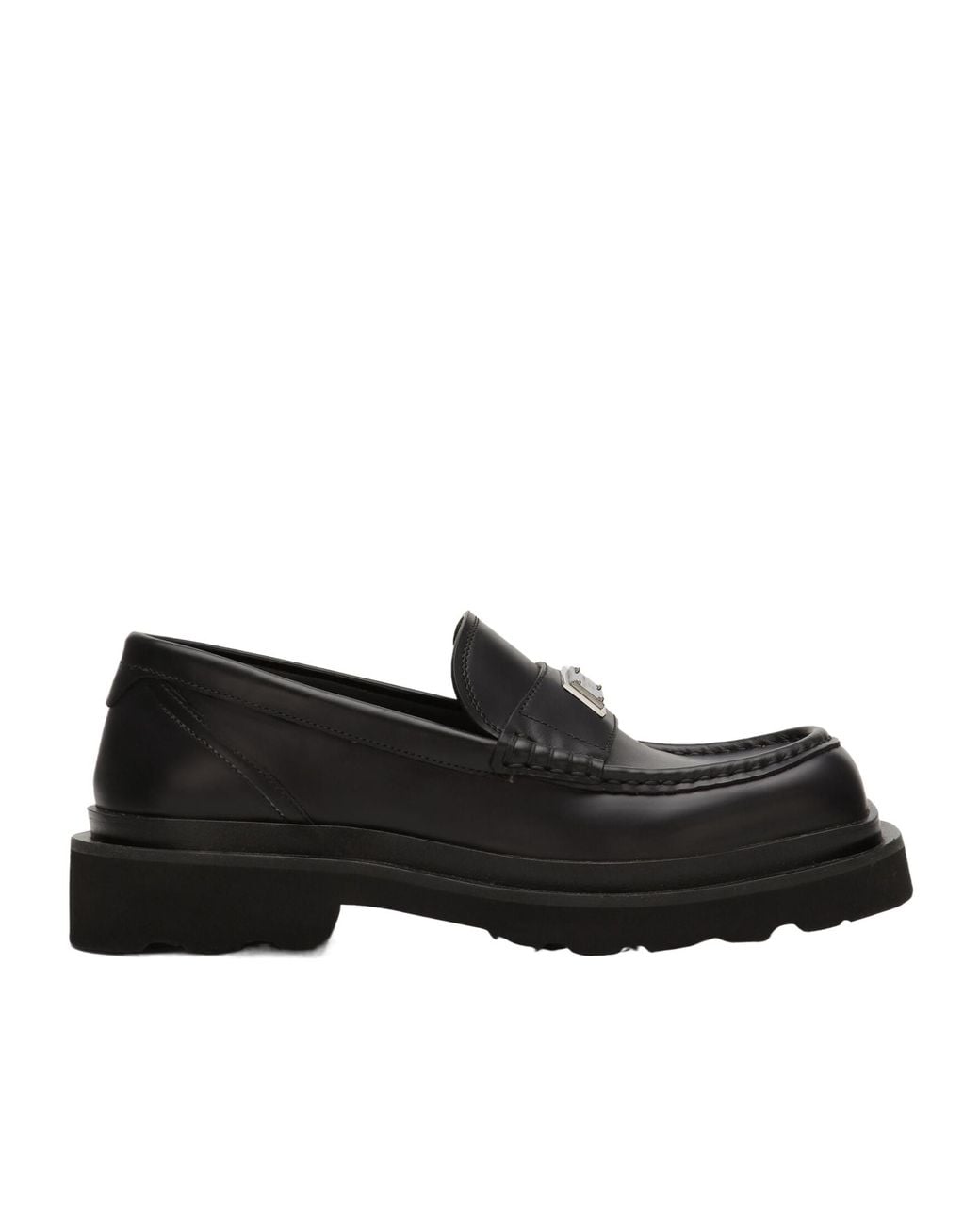 Dolce & Gabbana Black Logo Plaque Square-Toe Loafers