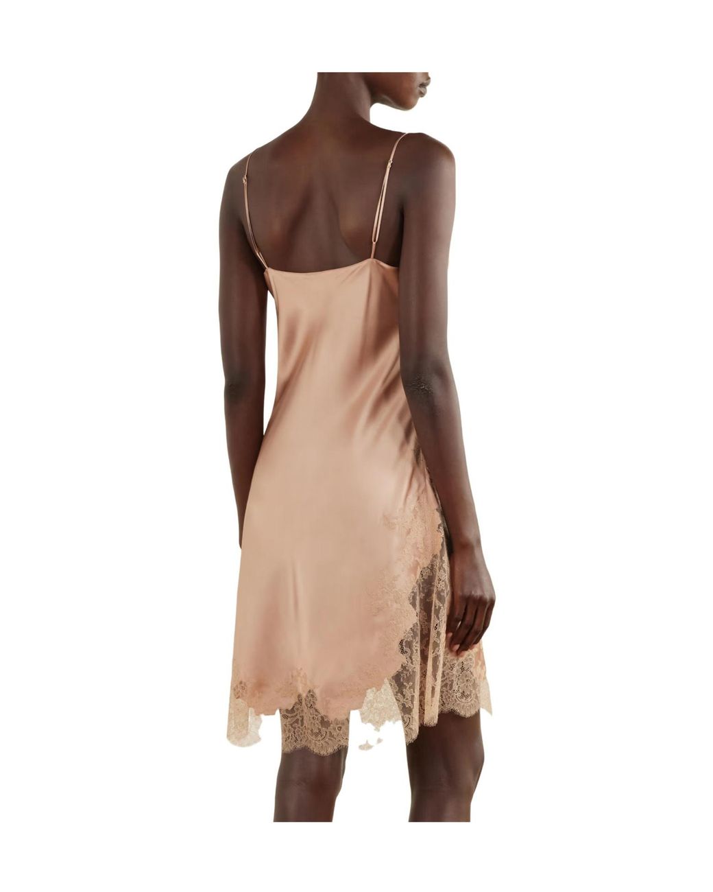 Carine Gilson Natural Lace-Trimmed Silk-Satin Midi Dress