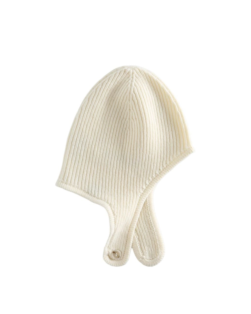 MM6 by Maison Margiela White Ribbed-Knit Button-Fastening Beanie Hat